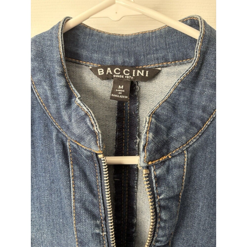 Baccini Blue Denim Jacket Womens Size M Ruffle  Zip Up - Picture 2 of 3